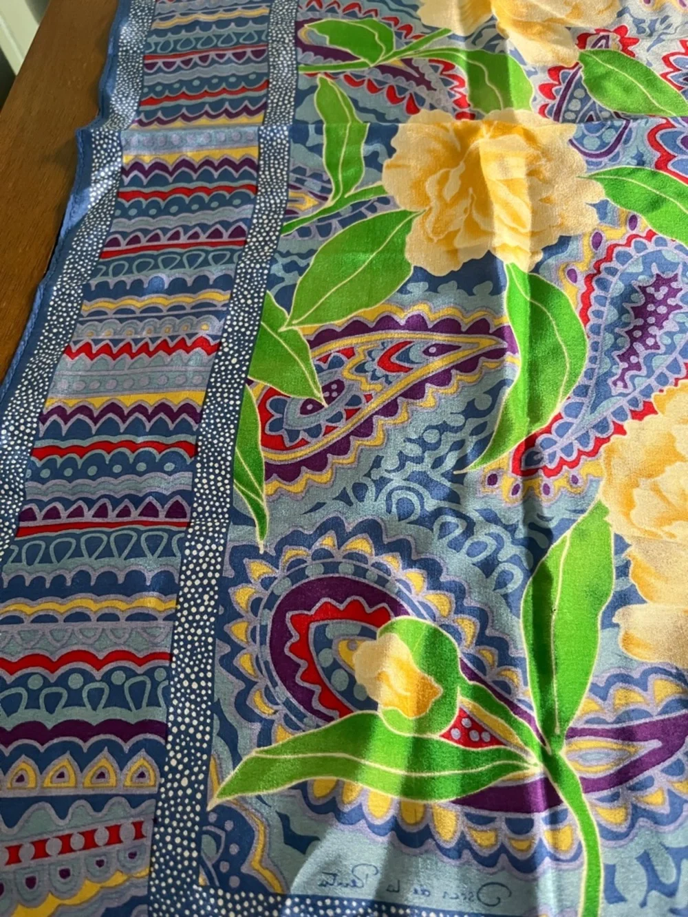 Blue Floral Patterned Women's Square Scarf - Silky